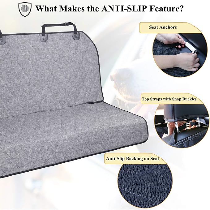 VIVAGLORY Dog Seat Cover Pet Seat Protector, Large, Heather Black | Backseat Cover for Car Suv & Truck, Back Rear Backseat Bench Protector - Image 3