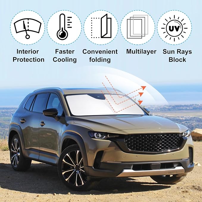 Windshield Sun Shade for 2023-2026 Mazda CX-50 CX50 Accessories | Full covered for windshield, Foldable & Durable, Block UV Rays, Reduce Heat, Easy to install, Keep Car Cooler - Image 2