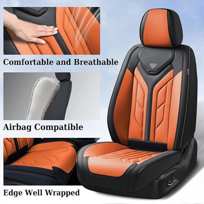 Coverado Car Seat Covers Full Set, Automotive Seat Covers Car Seat Protector Car Seat Cushion, Waterproof Leather Seat Covers for Cars, Universal Fit for Most Sedans SUV Pick-up Truck(Black&Orange) - Image 3