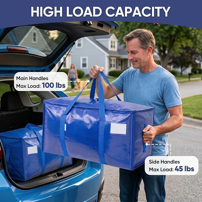 TICONN 12 Pack Extra Large Moving Bags Heavy Duty with Zippers & Carrying Handles, Durable Storage Bags Moving Boxes for Closet Organizers and Storage (12 Pack, Olive) - Image 6
