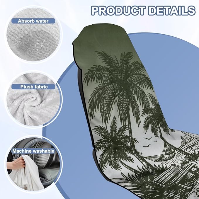 Horeset Tropical Palm Tree Car Seat Towel Cover – Soft & Quick-Dry Front Seat Protector, Multi-Functional for SUV Trucks Cars Sedan Van, Auto Interior Accessories - Image 8