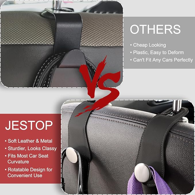 2 Pack Car Headrest Hooks Leather & Alloy Car Seat Storage Hangers, Black | 44lb Heavy Duty Stylish Car Seat Organizer Hooks for Purses Bags, Coat, Umbrellas, Water Bottle, Car Inside Accessories - Image 5
