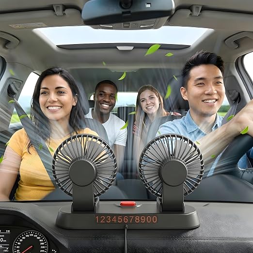 Adjustable Dual Head Car Cooling Fan-Brushless Motor-2 Speeds, 360 Rotation, for Car Dashboard, SUV/RV/Truck/Sedan/Cruise/Office, USB Powered (Dual-5V) - Image 7