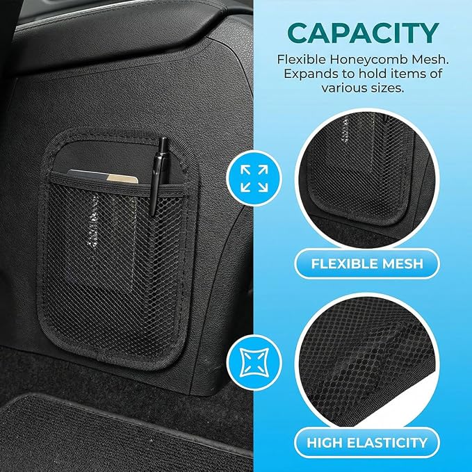 2PCS Car Net Pocket, Self-Adhesive Elastic Mesh Car Seat Side Organizer, Multifunctional Auto Interior Storage Bag for Phones, Keys, Sunglasses(Small) - Image 4