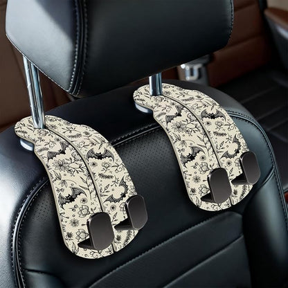 Blusabaca 2PCS Car Seat Headrest Hooks, Purses Bags Holder, Goth Bats | PU Leather, Double Metal Back Storage Hangers for Grocery Bags Handbags Bottles Coats Phones, Car Accessories Organization by Blusabaca