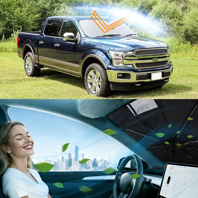 Windshield Sun Shade Umbrella for 2015-2020 Fo-rd F150 | Full covered for windshield, Block UV Rays, Heat Reduction, Easy to install, Durable & Fold Up Small - Image 6