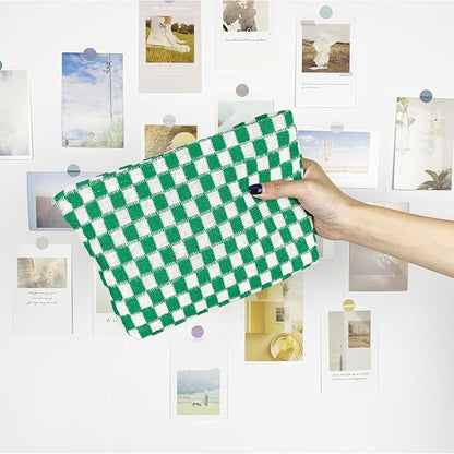 PAZIMIIK Checkered Makeup Bag for Purse, Small Flat Cosmetic Pouch,Green | Cute Zipper Makeup Organizer for Women, Travel Essentials, Toiletries, Makeup Brushes, Beauty Accessories&Bridesmaid Gifts - Image 5