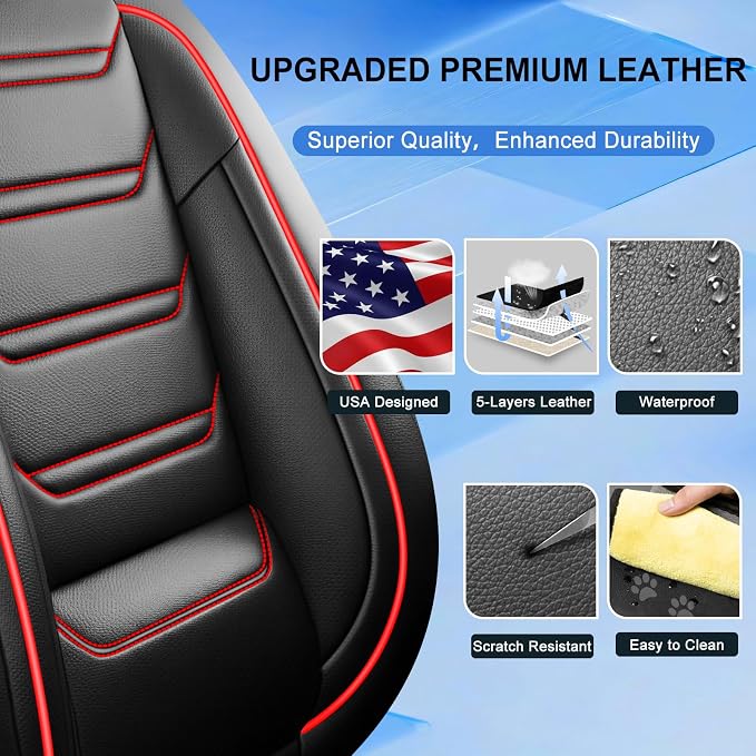 Fit CX-7 Seat Covers Custom Fit for Mazda CX-7 2006-2012, Full Set | Premium Leather Full Coverage Protectors, Waterproof, Breathable, Scratch Resistant, Easy Wipe, Airbag Compatible, RedTrim - Image 3