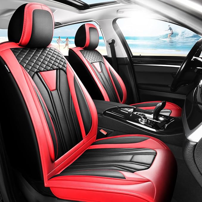 Fit Corolla Premium Leather Car Seat Covers for Toyota Corolla 2000-2025 2026 - Waterproof，Breathable，All-Weather Seat Cushion Protecto & Airbag Compatible, Full Set Red&Black by Unknown