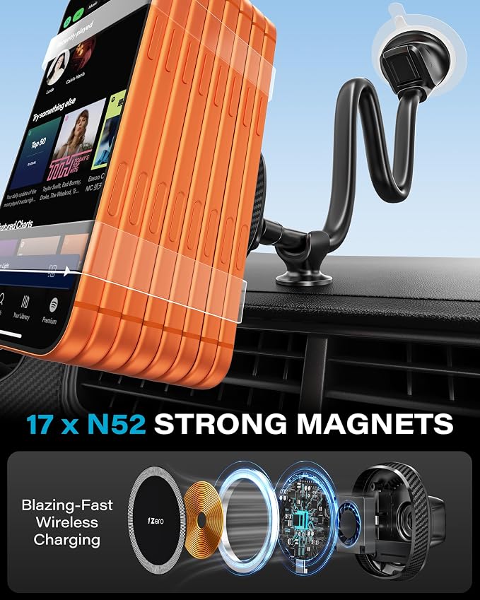 for Magsafe Car Mount Charger, 15W Fast Charging for Windshield | Stronger Magnetic & Suction Cup Mount for Windshield & Dashboard, Wireless Car Charger Compatible with iPhone12-17 Pro Max - Image 5