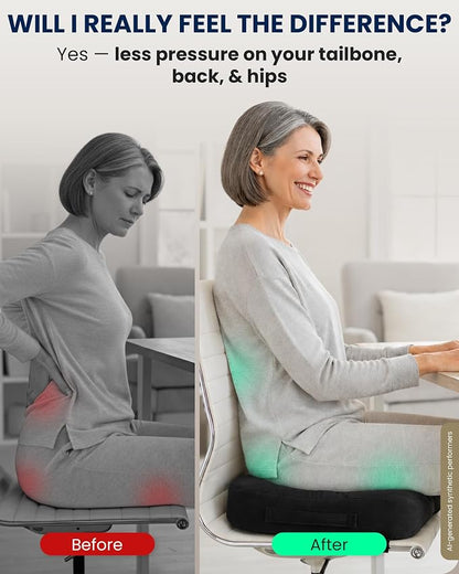 5 STARS UNITED Seat Cushion - Memory Foam & Cooling Gel - Chair Cushion for Tailbone Pain Relief - Ergonomic Support for Coccyx, Sciatica & Butt - Office, Desk & Gaming Chair, Car, Wheelchair, Black - Image 7