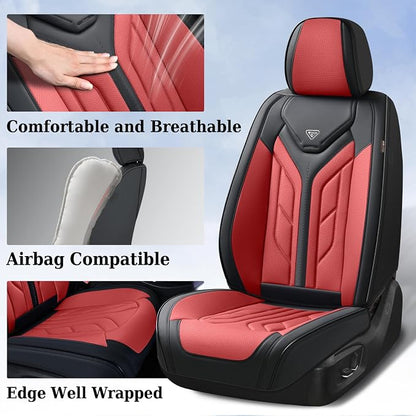 Coverado Car Seat Covers Full Set, Automotive Seat Covers Car Seat Protector Car Seat Cushion, Waterproof Leather Seat Covers for Cars, Universal Fit for Most Sedans SUV Pick-up Truck(Burgundy) - Image 3