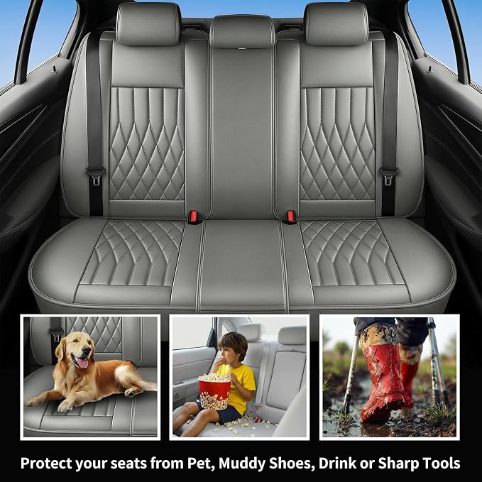Fit for Tacoma Seat Covers Compatible with Toyota Tacoma 3rd gen 2016-2023 - Waterproof Breathable Leather Automotive Seat Cushions Protector,Airbag Compatible,Full Set 5 Seats(Gray) - Image 3