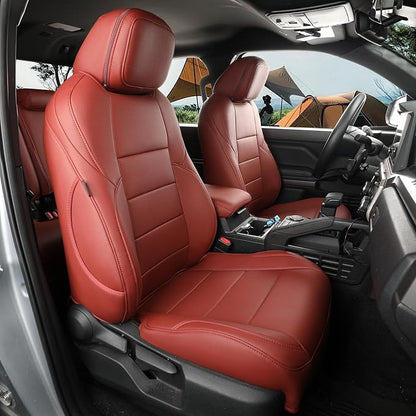 2nd Gen Tacoma Seat Covers Custom Fit for 2012-2015 Toyota Tacoma Double Cab/Crew Cab(TRD Sport Seats),Fully Covered Faux Leather Seat Protector-Full Set (Wine Red) by Coverdream