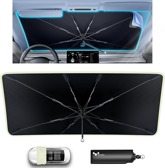helloleiboo Car Windshield Sun Shade Umbrella, Foldable 53" x 30" by helloleiboo