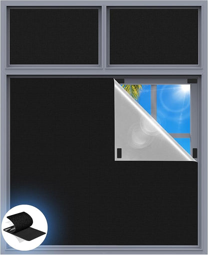 Blackout Curtains for Bedroom, 70" x 58" Portable Blackout Blinds No Drill | 100% Blackout Window Cover with Hook&Loop Strip, Temporary Blackout Shades, Blackout Window Film for Nursery Travel RV- Black by Tlany