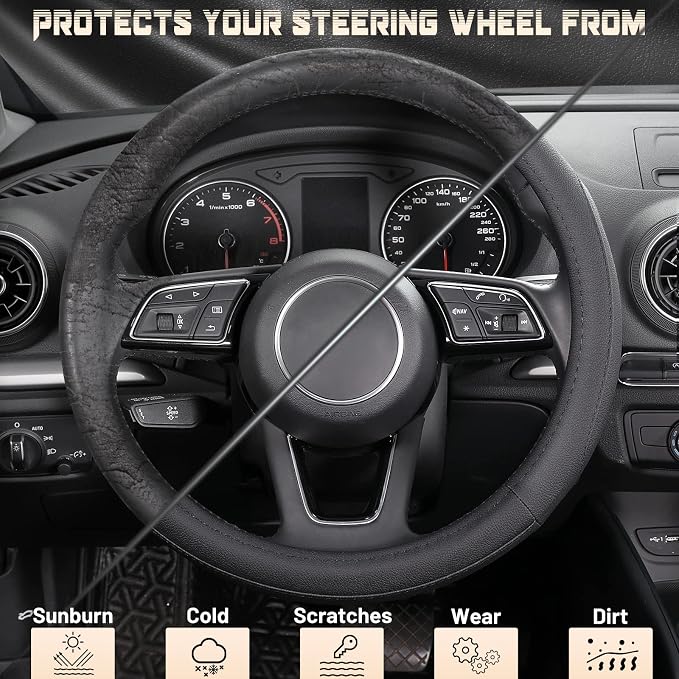 SEG Direct Black Microfiber Leather Auto Car Steering Wheel Cover 15 inch | Universal Medium Standard Size 14.5"-15" (37-39cm) for Car Truck SUV, Anti-Slip Comfortable Grip Auto Interior Accessories - Image 4