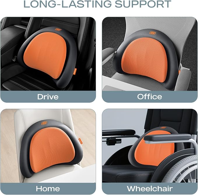 Skechers Lumbar Pillow Premium Memory Foam, Double-Layer-Office Chair Cushion for Tailbone Pain Relief,Butt Pillow for Office Chair,Car seat Cushion,Long Sitting Office Workers,and Car Drivers,Orange - Image 7