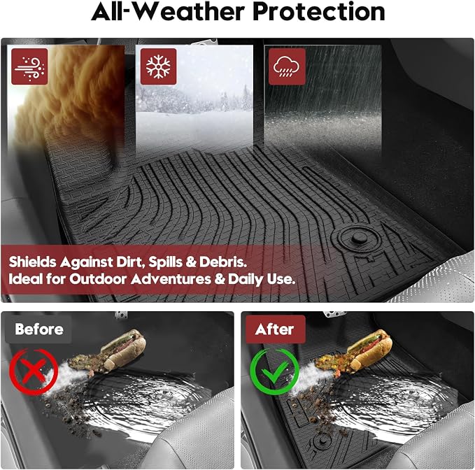 T TGBROS for GMC Acadia Floor Mats 2017-2023 All-Weather Full Set Custom Fit TPE Liners Back Seat Protector Cargo Liner Trunk for Acadia Accessories 7PCS(6-seat) - Image 3