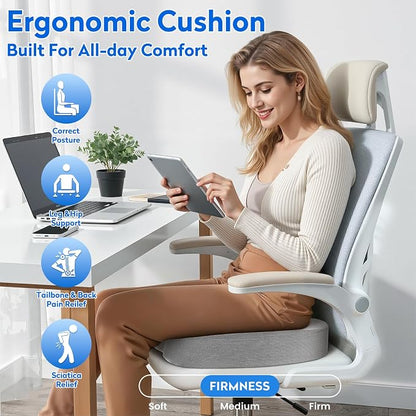 CushZone XXL Memory Foam Seat Cushion for Office & Car, Light Gray | U-shaped Coccyx Cutout, Contoured Design, Breathable Removable Mesh Cover, Non-Slip Base, Carry Handle - Image 6