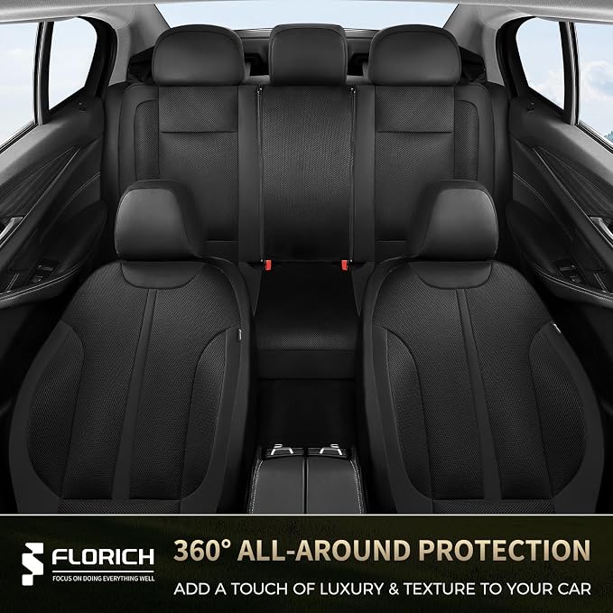 Seat Covers, Car Seat Covers Full Set, Black Seat Covers for Cars 5 Seats, Breathable Car Seat Protector, Front and Rear Car Seat Cushion, Automotive Seat Covers Universal Fit for Most Cars SUV Trucks - Image 7