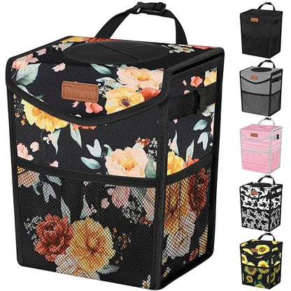 Pritent Car Trash Can with Lid Leakproof Car Garbage Bag Vehicle Trash Bin | Hanging Automotive Garbage Can,Multipurpose Car Accessories for Women Men Interior Car Storage Organizer(2.8 Gal,Rose) by Pritent