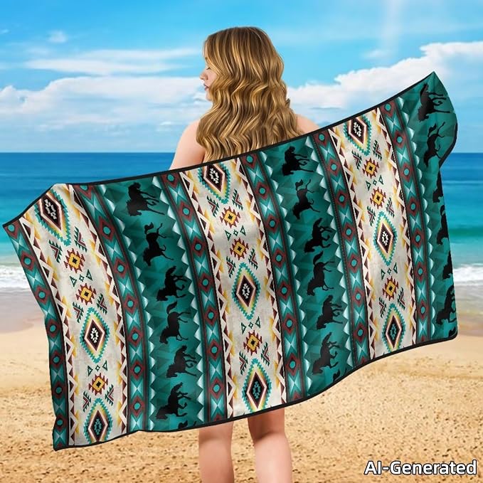 SEANATIVE Car Seat Cover Car Towel - Washable Sweat Protector for Workout, Sports Towel Cushion Cover, Women Men Dogs' Universal Seat Covers for Cars Trucks SUV, Aztec Tribal Horse Print - Image 4