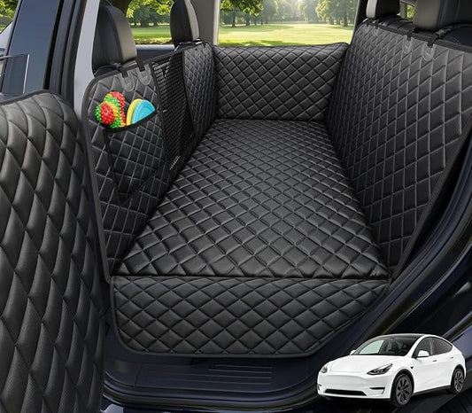 URPOWER Hard Bottom Dog Back Seat Extender, Fits Tesla Model Y | Supports 550 lbs, Stable 3-Panel Hard Bottom, Added High-Density Foam for Comfort, Waterproof 900D Oxford, 45% More Space by URPOWER