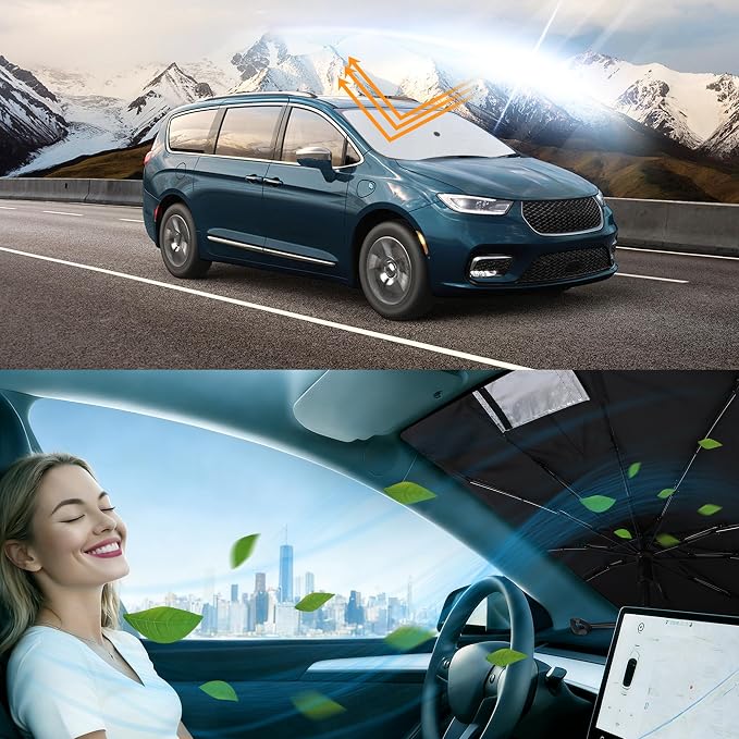 Windshield Sun Shade Umbrella for 2017-2026 Pacifica Minivan for Chrysler | Full covered for windshield, Block UV Rays, Heat Reduction, Easy to install, Durable & Fold Up Small - Image 6