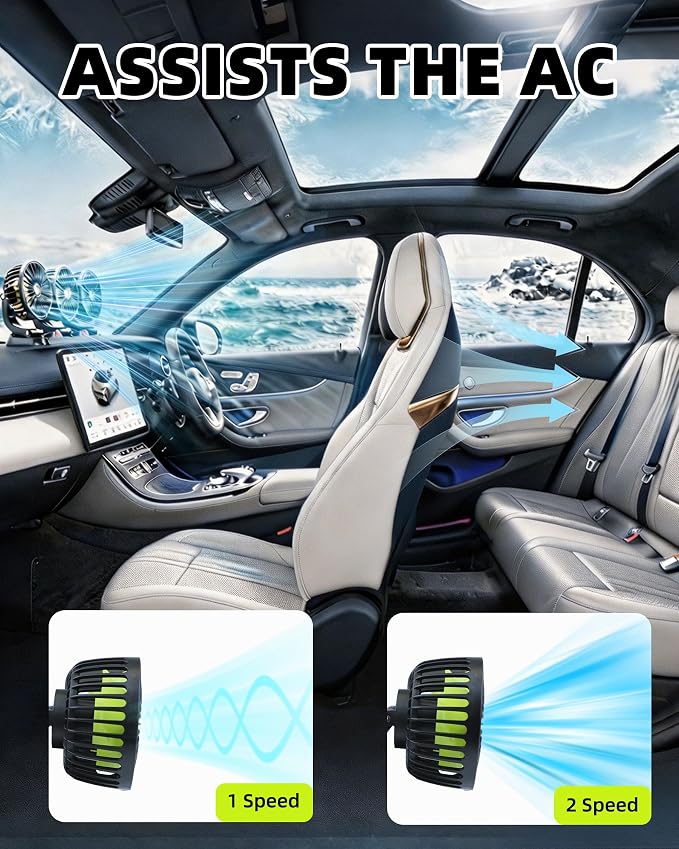 aletbo Car Fan, 12V Fan Triple Head, Powerful Airflow, 360° Adjustable, 2-Settings, Dashboard Fan Suitable for Truck, RV, Semi, Camper Trailer - Image 5
