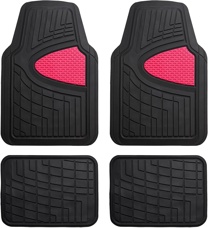 FH Group Automotive Floor Mats - Heavy-Duty Rubber Floor Mats for Cars, Universal Fit Full Set, Climaproof Floor Mats, Trimmable Floor Mats for Most Sedan, SUV, Truck Floor Mats Pink by FHGroup
