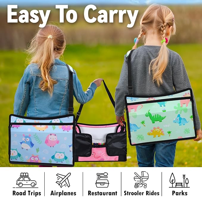 Kids Travel Tray for Toddler Car Seat, Road Trip Activities for Kid | Toddler Car Activities with No-Drop iPad Holder Stand, Roadtrip Essentials with Dry Erase Board & Cooler Cup Holder, 3PC - Image 8