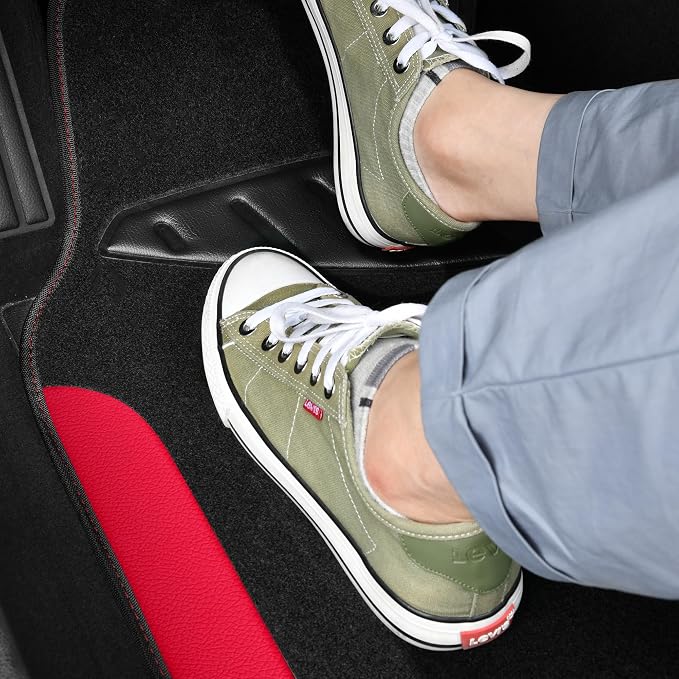 CAR PASS Waterproof Universal Faux Leather 3Pcs Car Floor Mats, Red Car Mats Fit for SUV,Vans,sedans, Trucks,Set of Vehicles Car Carpet with Driver Heel Pad and Anti-Slip Nibs Backing (red 3Pcs) - Image 4