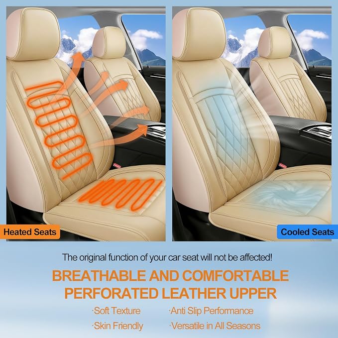 Fit for Prius Car Seat Covers Compatible with Toyota Prius 2001-2026 - Waterproof Breathable Leather Automotive Seat Cushions Protector,Airbag Compatible,Full Set 5 Seats(Beige) - Image 9