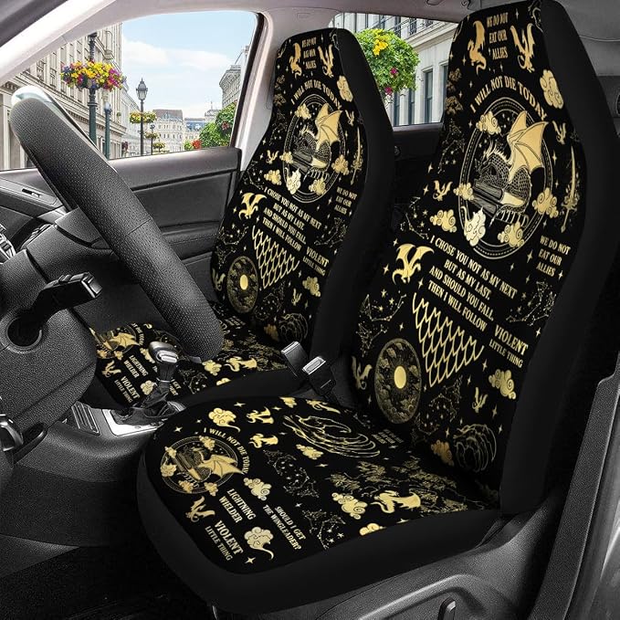 GENANY Winged Dragon Academy Car Seat Covers, 2-Piece Front Seat Set | 2-piece polyester front seat cover set, each 49.5 x 19.6 inches, with adjustable straps and hooks - Image 3