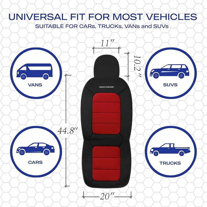 Skechers Memory Foam Seat Covers,Thick Cool Touch Fabric Seat Covers,Front Seat Covers Airbag Compatible,Automotive Comfort Protection for Most Cars,Vans,Trucks,SUV,Red - Image 5