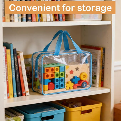 4 Packs Extra Large Toy Storage Bags with Zipper, Clear Toy Organizer Bag | with Labels for Blocks, Reusable 11.8″×8.6″×3.9″ PVC Travel Waterproof Organizer Bags for Puzzles, 4 Colors - Image 5