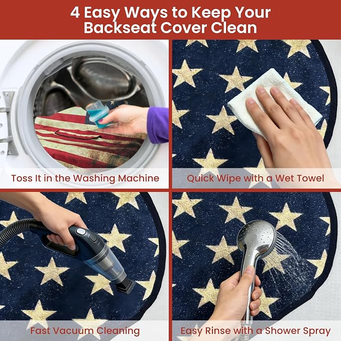 Waterproof Back Seat Cover for Dogs and Kids, Car Seat Protector Under Baby Car Seat, Child and Dog Car Seat Cover Blanket for Rear Bench(American Flag Red, Rear Bench Seat Towel) - Image 5