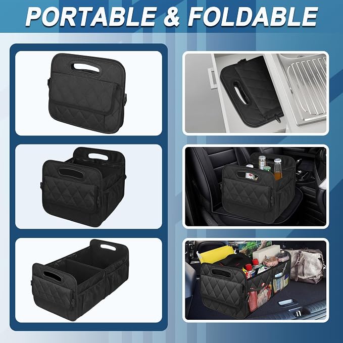 Deosk Car Trunk Organizer and Storage with Reinforced Handles, Waterproof Polyester Trunk Organizer for SUV, Minivan, Truck (Large, Black) - Image 4