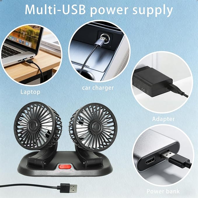 Dual Head Car Cooling Fan-360°Rotation,2 Speeds, Dashboard Fans for SUV/RV/Truck/Sedan/Office,USB Powered (2-Head 5V) - Image 4