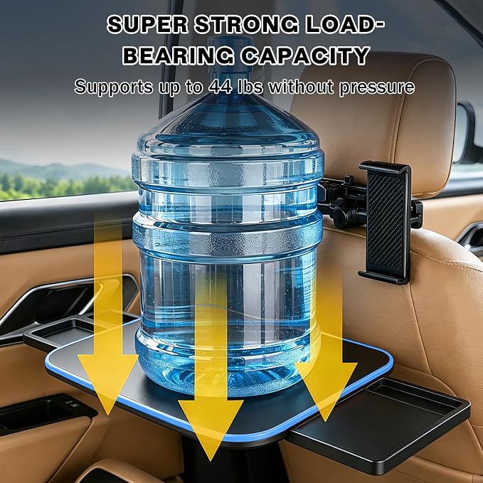 Large Car Tray Table for Back Seat with Adjustable Height | Foldable Car Desk for Laptop , Hidden Cup Holder & Phone Holder, Heavy Duty Travel Food Tray for Eating Working Road Trips - Image 6