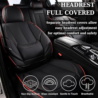 Coverado Car Seat Covers Full Set, Seat Covers for Cars, Black Car Seat Protector Waterproof, Nappa Leather Car Seat Cushion, Car Seat Covers Front Seats and Back Fit for Most Cars - Image 5