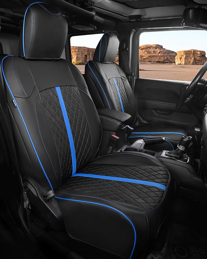 RIDEPOSH for Jeep Wrangler Leather Custom Car Seat Covers Full Set 4 Door | 2018-2026 JL, without Rear Cup Holder, Not for 4XE, Luxury Waterproof Protector, 40/60 Spilt, 5 Seats, Full Coverage, Durable by RIDEPOSH