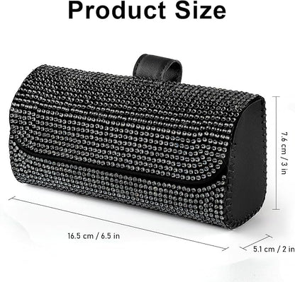 Accmor Bling Sunglasses Holder for Car Sun Visor, Sparkling Auto Glasses Clip Case Eyeglasses Protective Box, PU Leather Car Sunglass Storage Organizer for Truck, SUV, RV (Black Crystal) - Image 2