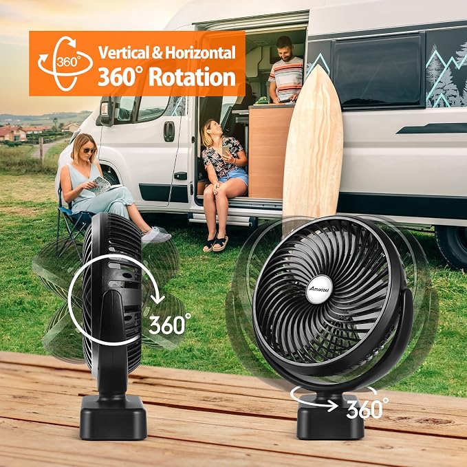AMACOOL 10000mAh Battery Operated Camping Fan with LED Light-7 inch | USB Fan with Hanging Hook for Tent Car RV Hurricane Emergency Outage Camping Essentials Gear - Image 5