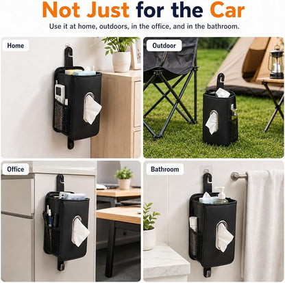 Witaxima Multifunction Leather Car Tissue Holder with Headrest Hook 2 Pack | Car Small Trash Can & Seat Back Organizer PU Leather kleenex holder for 120-150 Tissues Keep Car Tidy, Black - Image 9