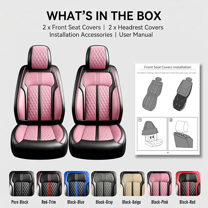 Fit Venue Seat Covers Custom Fit for Hyundai Venue 2020-2026, Front Pair | Premium Leather Full Coverage Protectors, Waterproof, Breathable, Scratch Resistant, Easy Wipe, Airbag Compatible, Black+Pink - Image 9