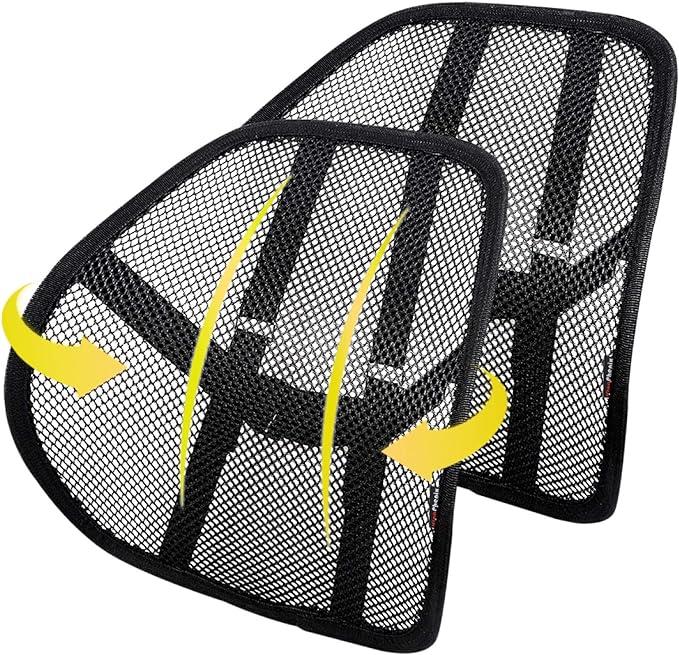 kingphenix 2-Pack Mesh Lumbar Support for Car and Office Chair Comfort | Breathable Mesh Back Support with Adjustable Curvature and Elastic Straps for Driving, Office Use and Long Sitting, Black by kingphenix
