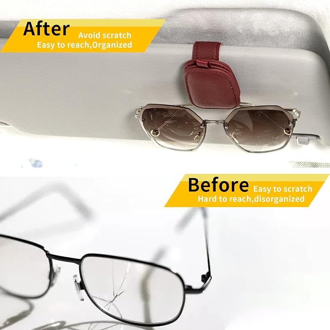 Yuoyar Magnetic Leather Sunglasses Holder for Car, 2 Packs (Red) | Magnetic Car Visor Accessories - Image 3