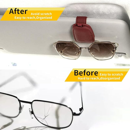 Yuoyar Magnetic Leather Sunglasses Holder for Car, 2 Packs (Red) | Magnetic Car Visor Accessories - Image 3